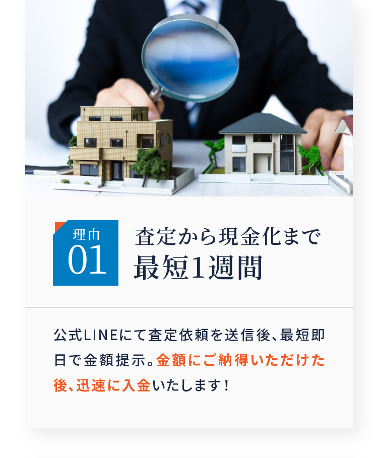 理由01 査定から現金化まで最短1週間