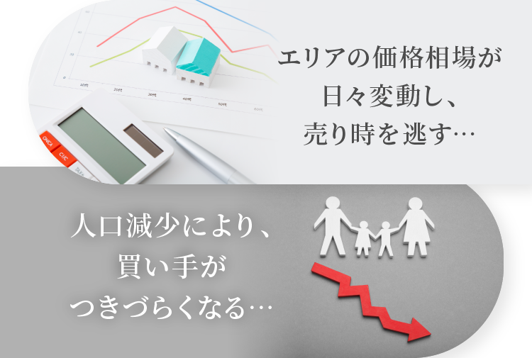 エリアの価格相場が日々変動し、売り時を逃す… 人口減少により、買い手がつきづらくなる…